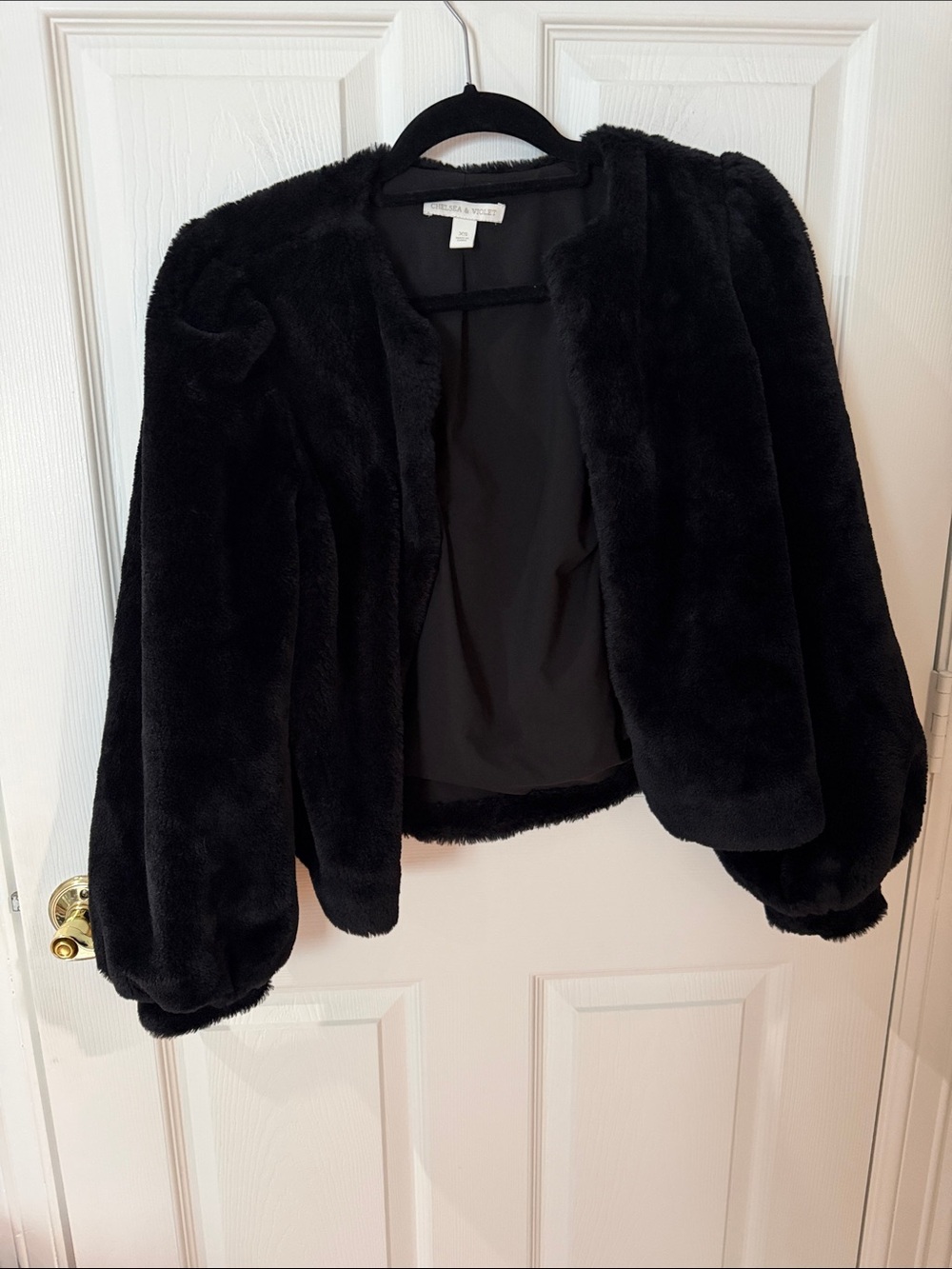 Chelsea & Violet Black Faux Fur Open-Front Teddy Jacket XS
